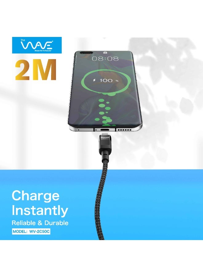 Wave Nylon 2M Cable Type C To Type C [ 2 metre ] fast charging and high-speed data transfer for iphone, macbook, ipad pro, samsung and type c devices - Image 3
