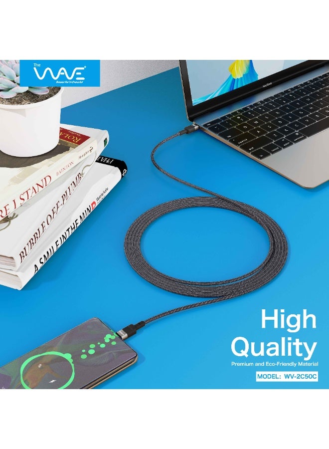 Wave Nylon 2M Cable Type C To Type C [ 2 metre ] fast charging and high-speed data transfer for iphone, macbook, ipad pro, samsung and type c devices - Image 2