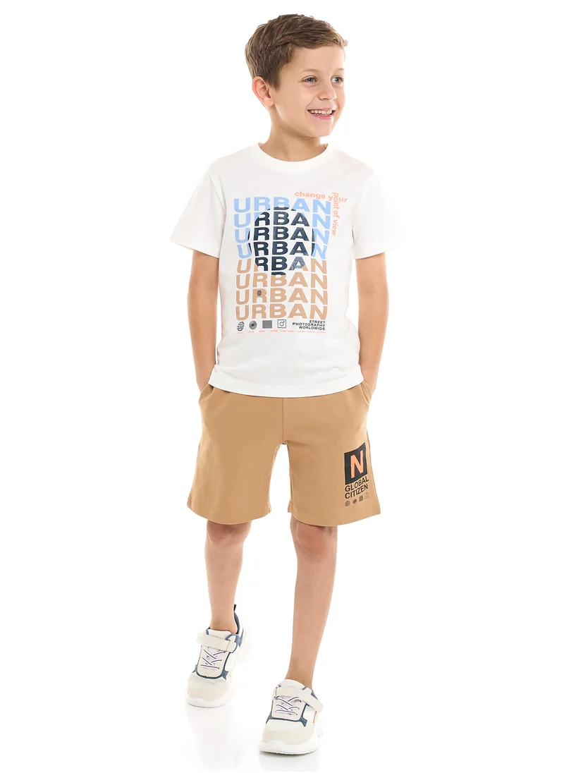 victor and jane Victor and Jane Boys' 2 Piece Set with Matching Tshirt And Slogan Print Shorts