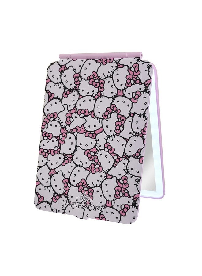 ايبريشنس ڤانيتي . كومباني مرآة مكياج صغيرة Tritone مع لوحة لمس صغيرة من Impressions Vanity Hello Kitty مع غطاء قلاب مطبوع وشريط LED ومرآة زينة للسفر مع مفتاح مستشعر يعمل باللمس وامتداد USB (أبيض/وردي) - Image 5