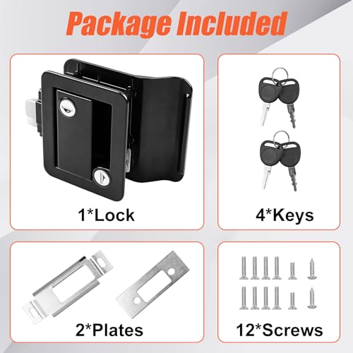 Siasky Black RV Door Lock Replacement, Upgraded RV Door Latch with Paddle Deadbolt 4 Keys, Camper Door Lock for Travel Trailers Horse Cargo Hauler, Zinc Alloy Trailer Entry Door Latch Replacement - Image 2