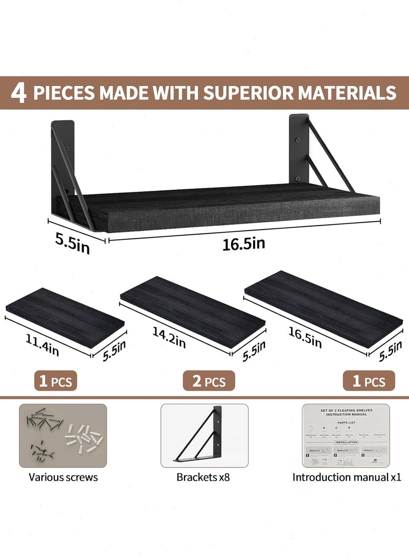 Yoawllty 4Pcs Floating Wall Shelves, Wood Shelves for Bedroom Decor,  Home Storage Rack, Hanging Shelf for Home, Office - Image 3