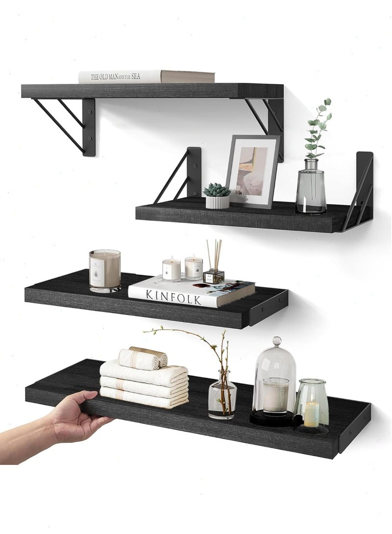 Yoawllty 4Pcs Floating Wall Shelves, Wood Shelves for Bedroom Decor,  Home Storage Rack, Hanging Shelf for Home, Office - Image 1