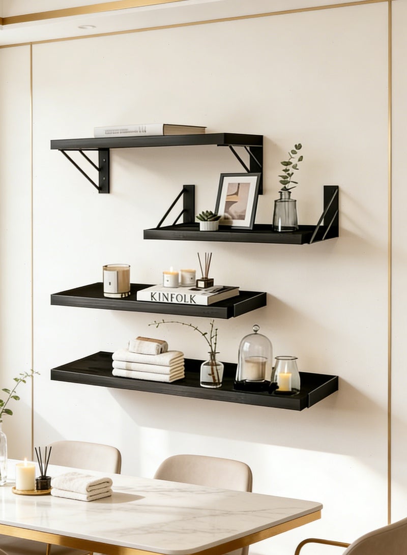 Yoawllty 4Pcs Floating Wall Shelves, Wood Shelves for Bedroom Decor,  Home Storage Rack, Hanging Shelf for Home, Office - Image 1