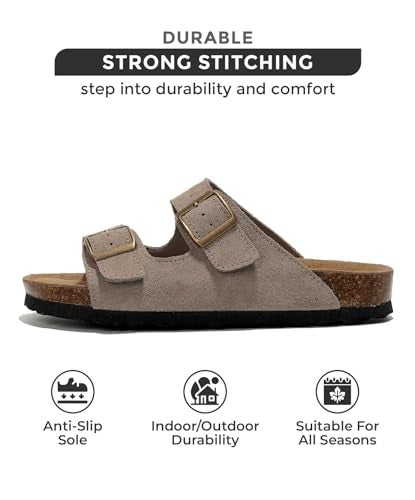 Project Cloud صنادل مسطحة نسائية من جلد طبيعي من مشروع كلاود 2025 أساسيات الشاطئ صنادل نسائية من فوم الذاكرة أساسيات العطلات للنساء (فينيتا، رمادي، 8.5) - Image 3