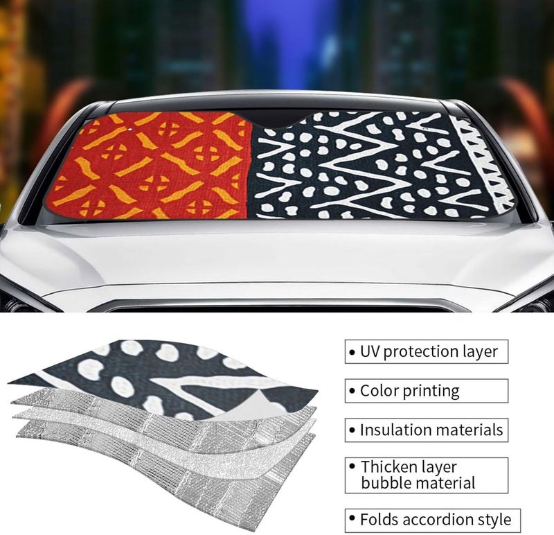 African Print Car Windshield Sun Shade, Keeps Interior Cool, Foldable Sun Visor Protector, Fits Cars Trucks SUVs Medium - Image 5