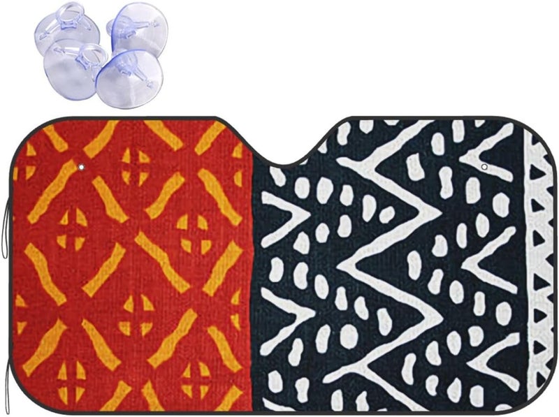 African Print Car Windshield Sun Shade, Keeps Interior Cool, Foldable Sun Visor Protector, Fits Cars Trucks SUVs Medium - Image 1