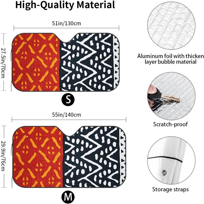 African Print Car Windshield Sun Shade, Keeps Interior Cool, Foldable Sun Visor Protector, Fits Cars Trucks SUVs Medium - Image 4