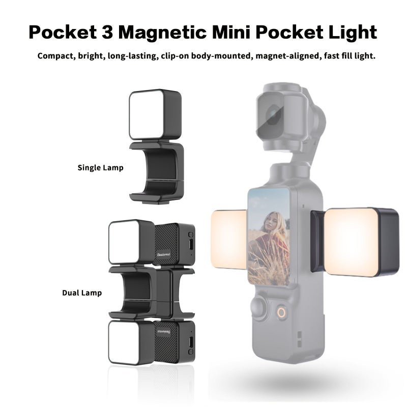 مشبك الإضاءة التكميلية لـ DJI Pocket 3 PL16 مزدوج اللون قابل للتعديل 2500K 6000K شحن عبر Type-C - Image 1