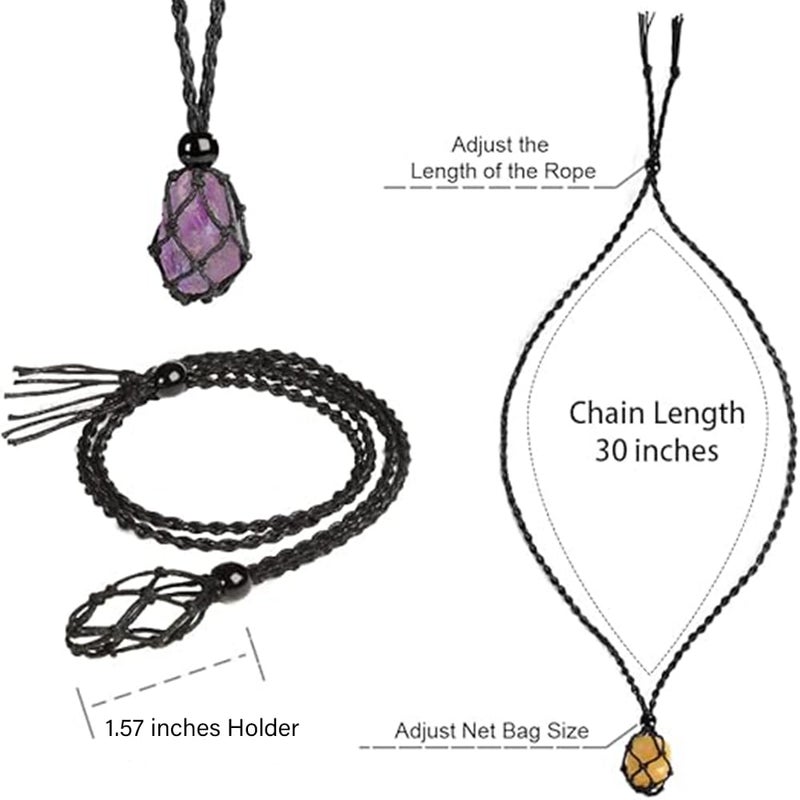 Anjiucc Natural Raw Gemstone Crystal Pendant Necklace Stone Holder Hand-Woven Necklace with Adjustable Length for Women Men(Blue apatite) - Image 2