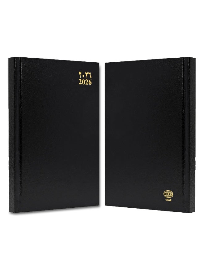 FIS مفكرة A5 2026، بحجم 148x210 مم، غلاف فينيل مبطن من جهة واحدة، تنسيق يوم في صفحة، ورق أبيض 60 جرام، إنجليزي/عربي، غلاف أسود - FSDI18AE26BK - Image 3