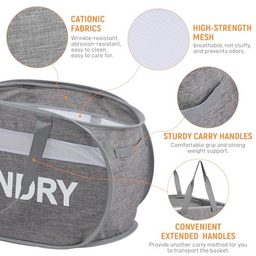Bemkoo Collapsible Laundry Baskets, Foldable Clothes Hamper with Reinforced Handles, Sturdy Pop Up Hampers for Laundry, Tear Proof & Easy to Carry Laundry Hamper for Home, Apartment, Dorm, Travel Grey - Image 3