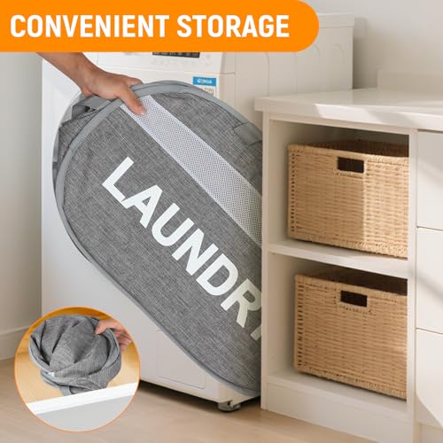 Bemkoo Collapsible Laundry Baskets, Foldable Clothes Hamper with Reinforced Handles, Sturdy Pop Up Hampers for Laundry, Tear Proof & Easy to Carry Laundry Hamper for Home, Apartment, Dorm, Travel Grey - Image 4