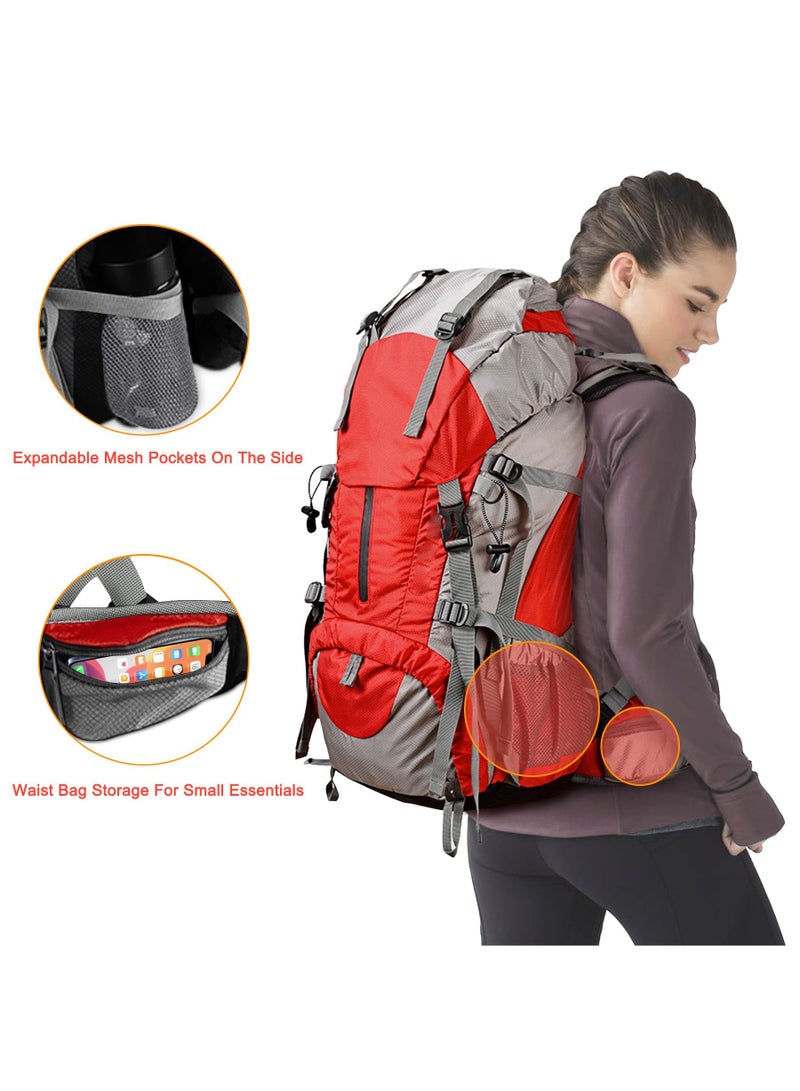 Esup 50L Camping Hiking Backpack Men with rain cover 45l+5l Lightweight Backpacking Backpack Travel Backpack (Red) - Image 5