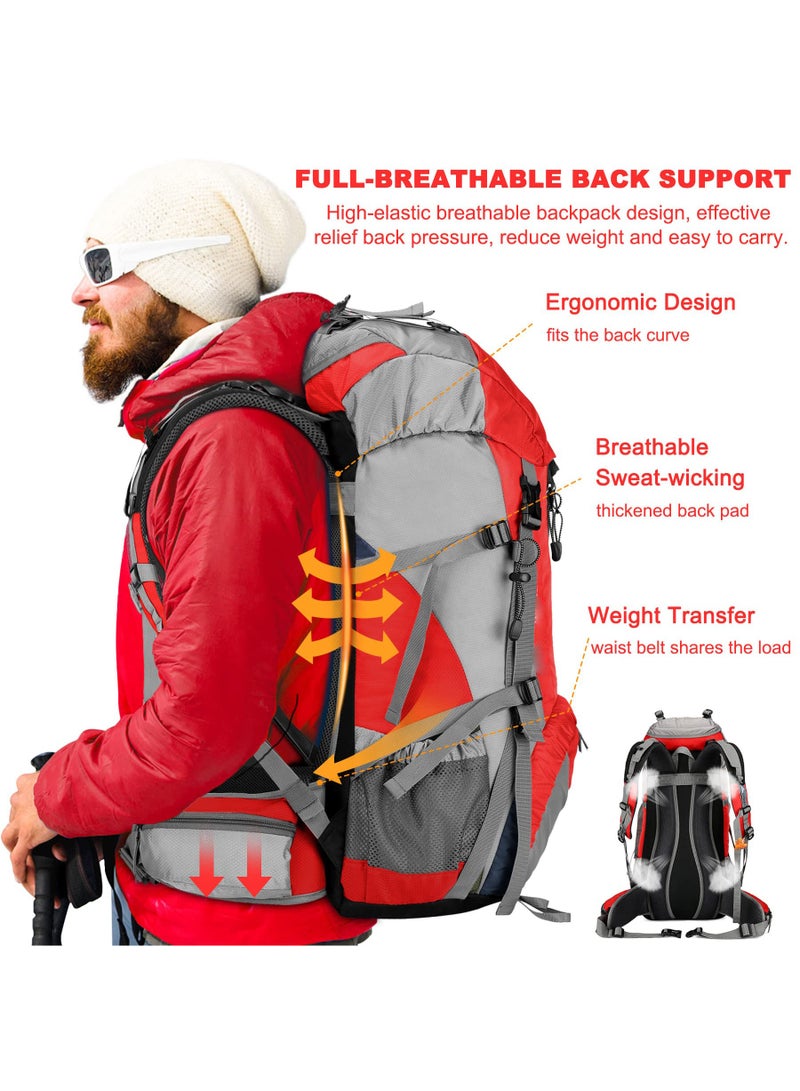 Esup 50L Camping Hiking Backpack Men with rain cover 45l+5l Lightweight Backpacking Backpack Travel Backpack (Red) - Image 3