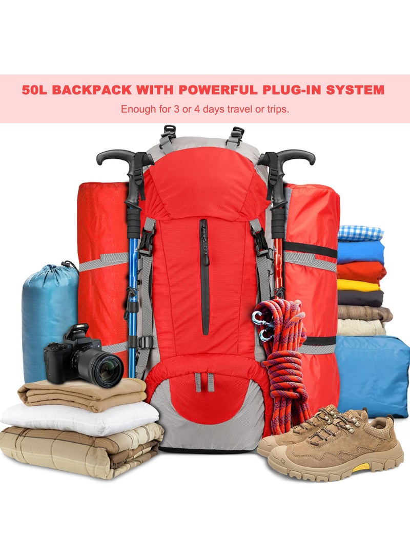 Esup 50L Camping Hiking Backpack Men with rain cover 45l+5l Lightweight Backpacking Backpack Travel Backpack (Red) - Image 2