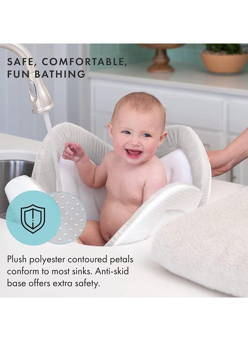 زهرة حمام الأطفال العضوية للرضع، حمام زهرة الخيزران الدافئ والمريح، سيحب الطفل زهرة الحمام المتفتحة، تناسب حوض الاستحمام، تدعم حديثي الولادة، حقيبة سفر على شكل زهرة اللوتس (رمادي أصفر) - Image 3