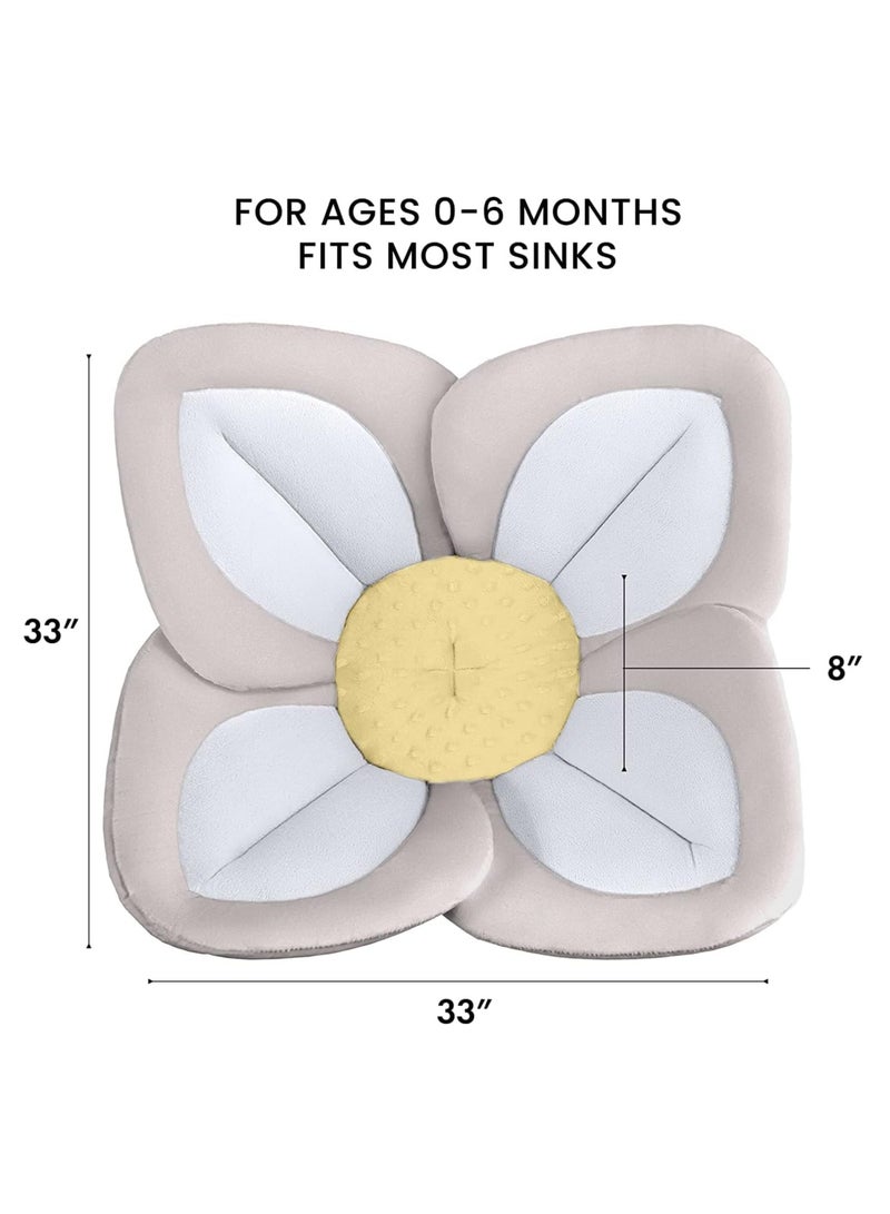 زهرة حمام الأطفال العضوية للرضع، حمام زهرة الخيزران الدافئ والمريح، سيحب الطفل زهرة الحمام المتفتحة، تناسب حوض الاستحمام، تدعم حديثي الولادة، حقيبة سفر على شكل زهرة اللوتس (رمادي أصفر) - Image 4
