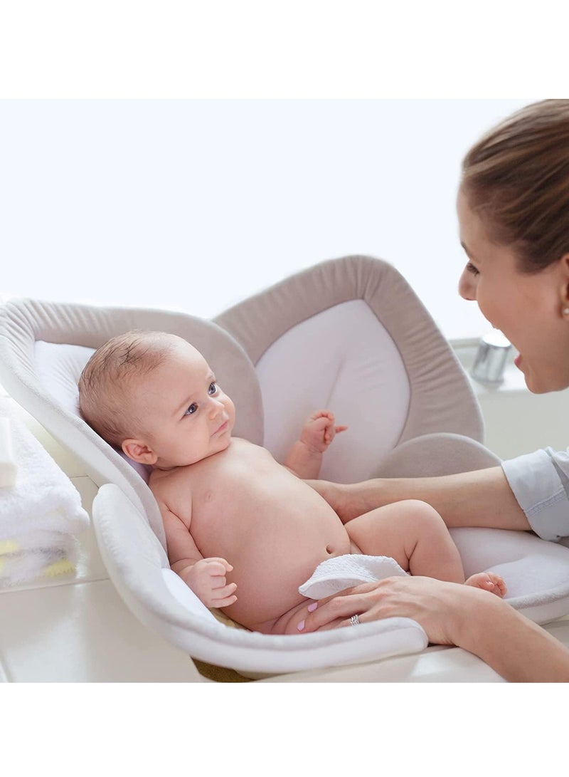 زهرة حمام الأطفال العضوية للرضع، حمام زهرة الخيزران الدافئ والمريح، سيحب الطفل زهرة الحمام المتفتحة، تناسب حوض الاستحمام، تدعم حديثي الولادة، حقيبة سفر على شكل زهرة اللوتس (رمادي أصفر) - Image 1