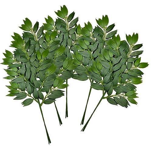 FUNORNAM 18Pcs Italian Ruscus Greenery Stems Artificial Silk Greenery Leaves Garland Vines Hanging Spray for DIY Wedding Arch Bouquet Filler Table Centerpieces Home Indoor Decor - Image 1