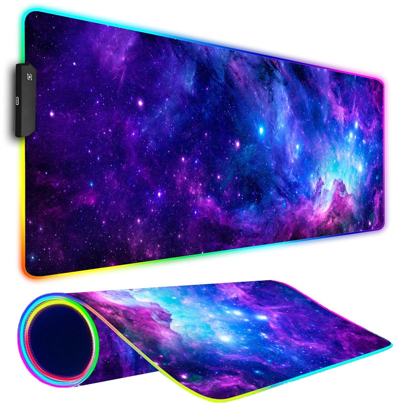 Armanza RGB Gaming Mouse Pad, Large Mousepad with Led Light, Gaming Accessories Keyboard Pad for Desk, Non-Slip Rubber Base Big Mouse Mat for Gamer, 31.5 X 11.8 Inch, Purple Galaxy - Image 1