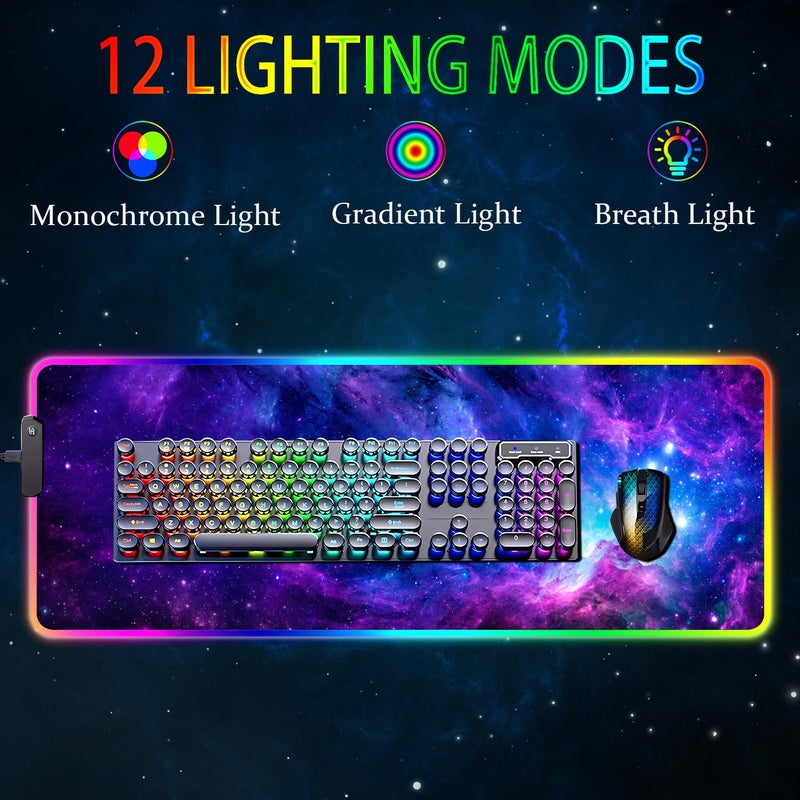 Armanza RGB Gaming Mouse Pad, Large Mousepad with Led Light, Gaming Accessories Keyboard Pad for Desk, Non-Slip Rubber Base Big Mouse Mat for Gamer, 31.5 X 11.8 Inch, Purple Galaxy - Image 2