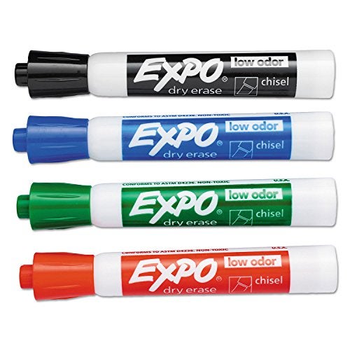 EXPO Low Odor Dry Erase Markers, Chisel Tip, Basic Assorted, 4 pk - Image 1