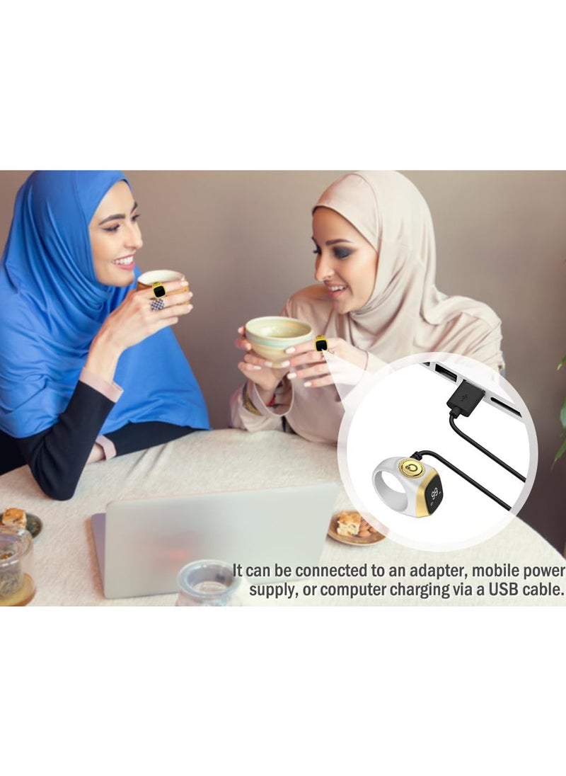 بستوش - خاتم زكر ذكي مع تذكير الاهتزاز وعداد التسبيح واتصال البلوتوث لتطبيق IQIBLA الحصري و 5 تذكيرات الصلاة اليومية,20 مم - Image 1