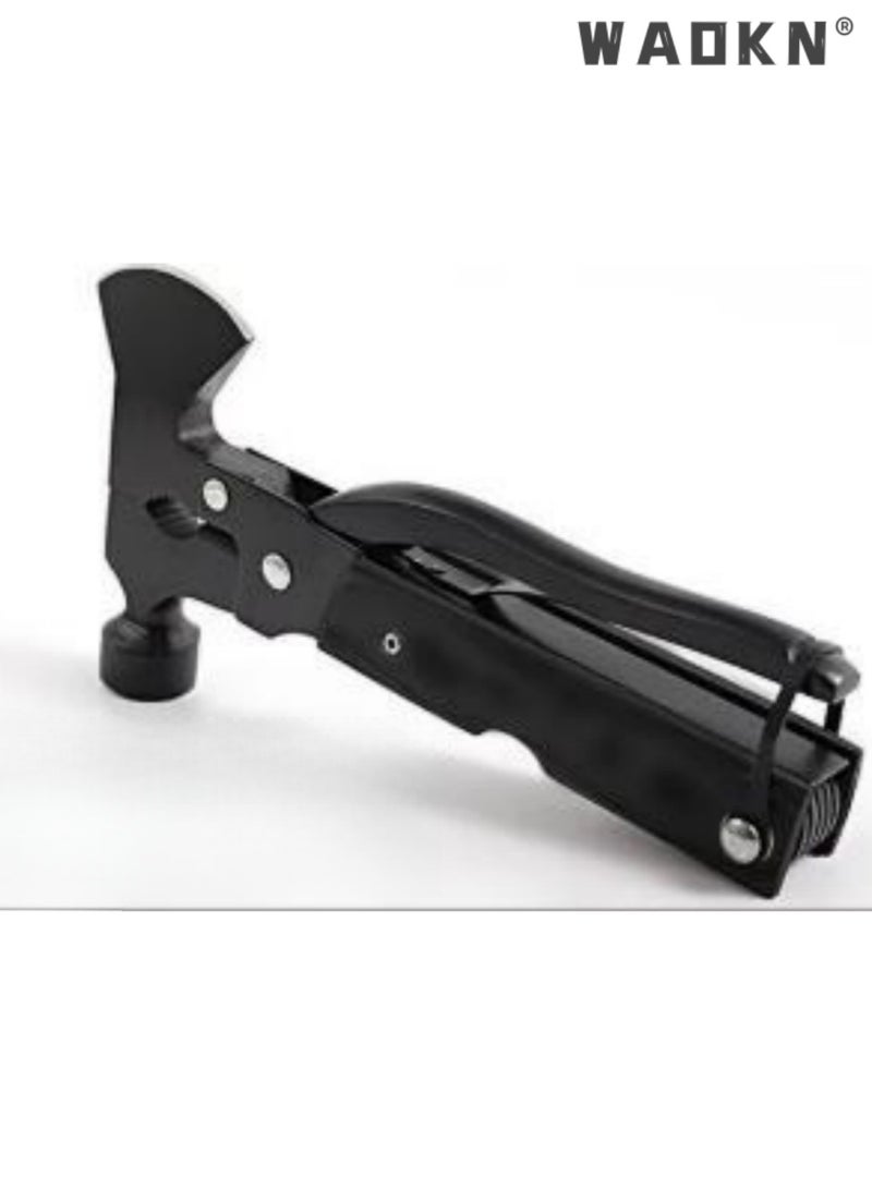WAOKN Multifunctional Camping Hammer Axe, 16-in-1 Emergency Survival Multitool, Black Folding Outdoor Hiking Gear with Mini Knife, Saw, Screwdrivers, Hatchet, Plier, Wire Cutter, Bottle Opener, Fish Scale Tool, Ideal for Camping, Hiking, Fishing, Car Emergency, Home Repair, All-in-One Portable Multi-Tool for Men - Image 1