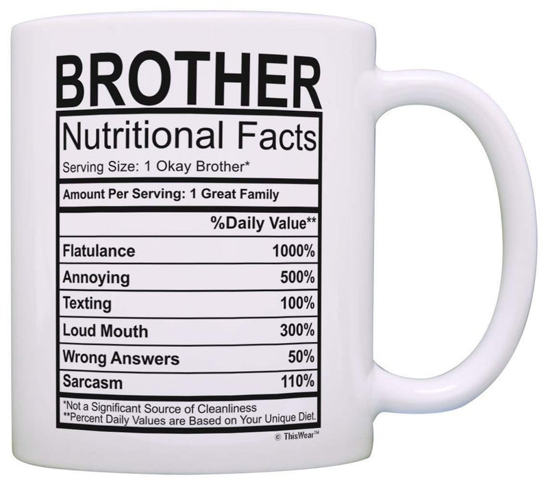 Dillo Graduation Gifts for Brother Nutritional Facts Label Funny Gifts for Brother Gag Gift Coffee Mug Tea Cup White