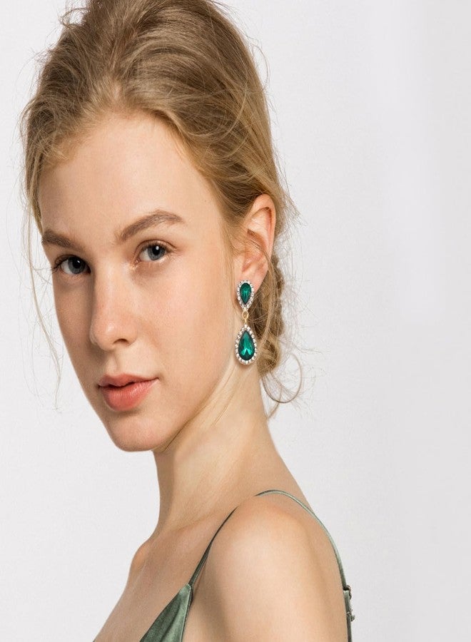 WanBigVa Emerald Green Vintage Rhinestone Teardrop Dangle Earrings Dangling Drop Earrings Fancy Crystal and Gold Chandelier Earrings for Women Wedding Bridal Prom - Image 5