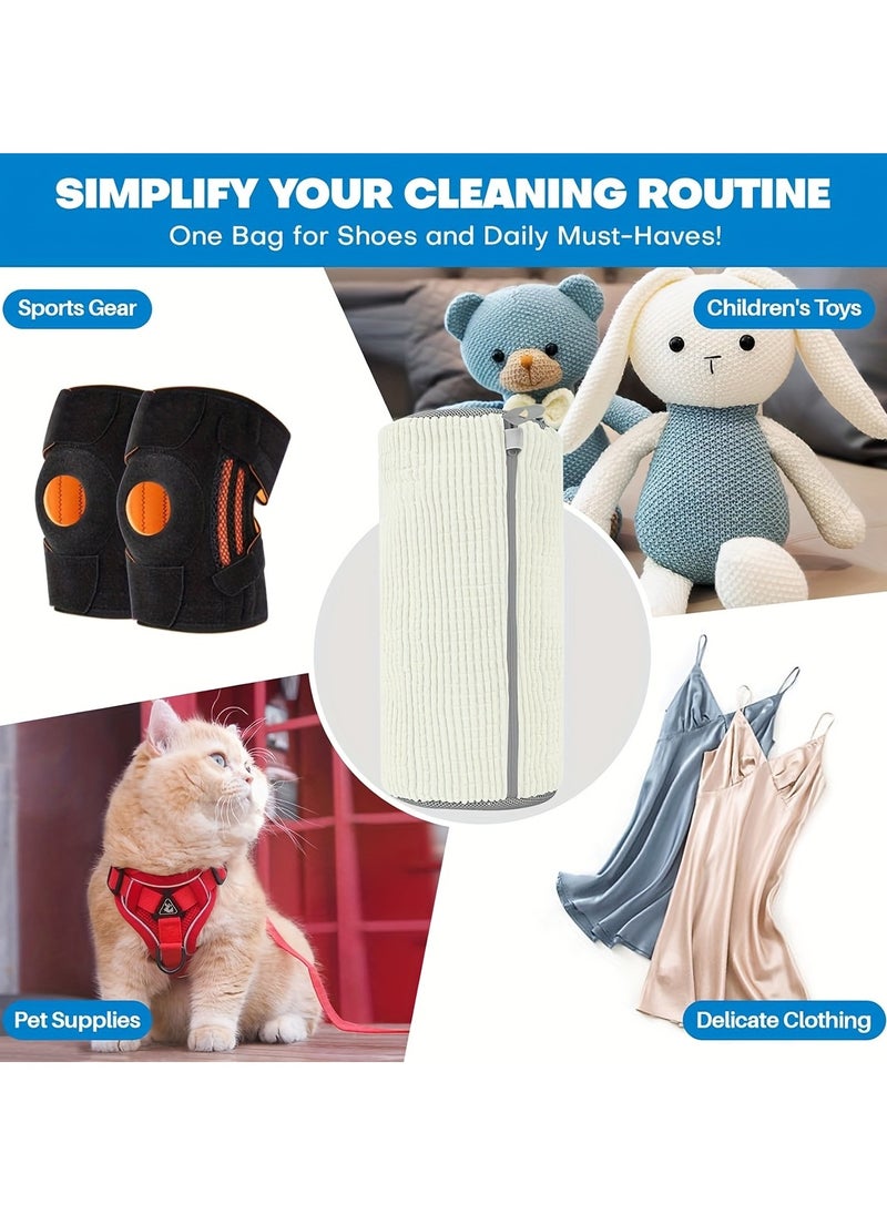 Generic - Fluffy Fiber 360° Surround Cleaning Shoe Washing Bag - Reusable Durable Machine-Washable Laundry Bag with Zipper Closure, Colorfast Fade-Resistant Chenille Fabric for Shoes, Sneakers, Footwear in Washing Machine & Dryer, Zipper Closure Pouch | High Permeability Material, Laundry Accessories, Laundry Bags - Image 1