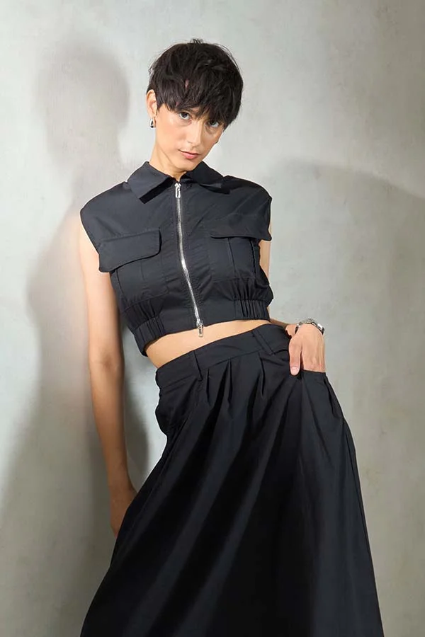 فيرجيو قميص فيرجيو قطن مطاطي بتصميم عملي قصير