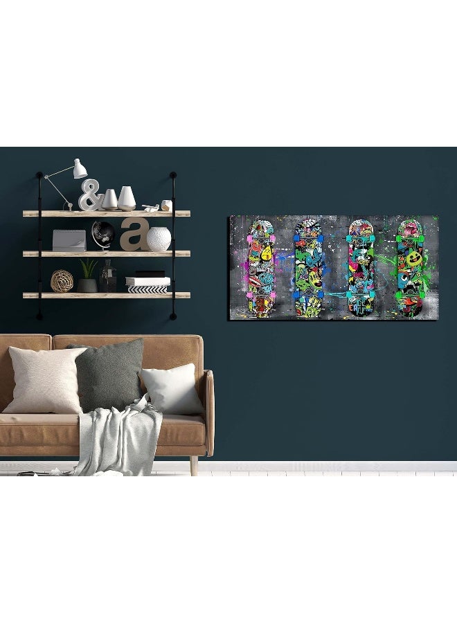 SIXTTART Graffiti Canvas Wall-Art for Bedroom - Banksy Abstract Canvas Wall Art for Living Room Wall Painting Teen Boys Bedroom Decor Ready to Hang Size 40" x 20" - Image 5