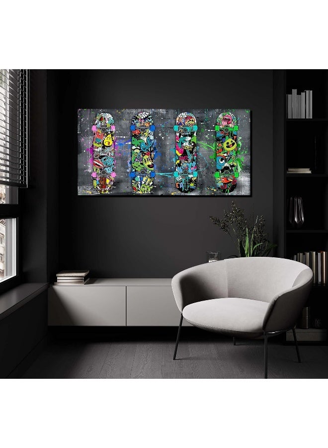 SIXTTART Graffiti Canvas Wall-Art for Bedroom - Banksy Abstract Canvas Wall Art for Living Room Wall Painting Teen Boys Bedroom Decor Ready to Hang Size 40" x 20" - Image 4