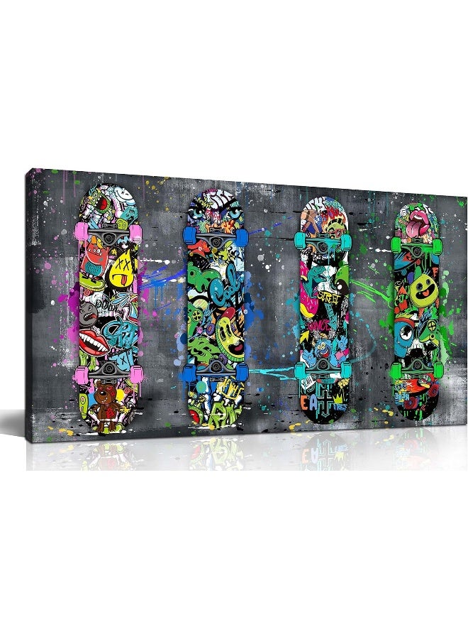 SIXTTART Graffiti Canvas Wall-Art for Bedroom - Banksy Abstract Canvas Wall Art for Living Room Wall Painting Teen Boys Bedroom Decor Ready to Hang Size 40" x 20" - Image 1