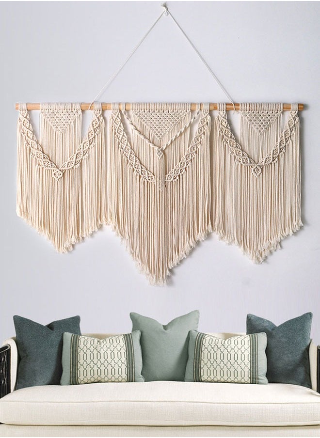 HAWAWA - Large Macrame Wall Hanging Wide Boho Handmade Woven Tapestry Wall Decor for Bedroom Living Room Home Including Hanging Rod 110x82cm，three-in-one - Image 1
