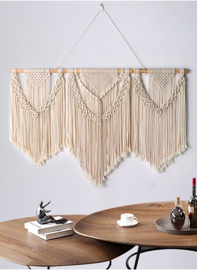 HAWAWA - Large Macrame Wall Hanging Wide Boho Handmade Woven Tapestry Wall Decor for Bedroom Living Room Home Including Hanging Rod 110x82cm，three-in-one - Image 1