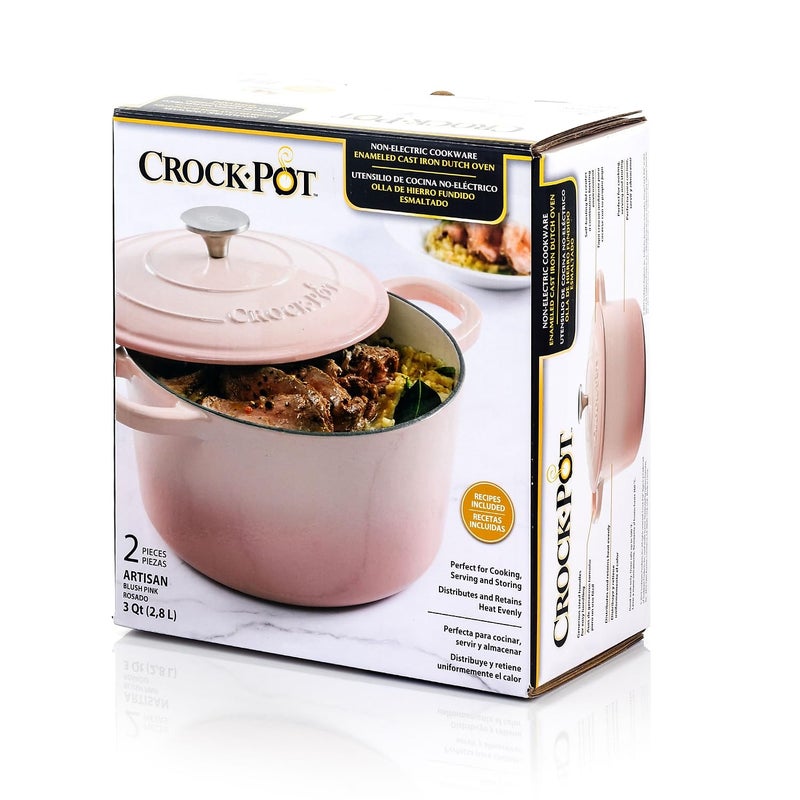 Crock-Pot Artisan Round Enameled Cast Iron Dutch Oven  3-Quart  Blush Pink - Image 5