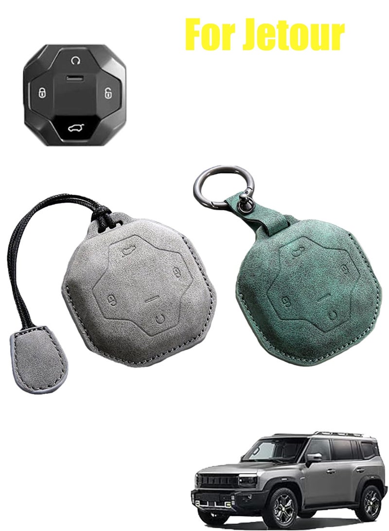 YelaJoy 2 PCS Set Leather Key Fob Cover, Protective Shell with Keyring,Durable Premium Leather, Anti Scratch Full Coverage, Easy Install, Suit for Jetour T2 Traveler Jetour Freer Freedom T2 , Freer Traveller T1, Ideal Gift for Jetour Owners - Image 1