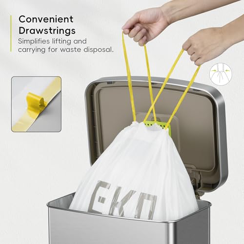 EKO 21 Gallon / 50-90 Liter,110 CountDrawstring Trash Bags, Extra-Strong Unscented Garbage Bags, Easy-Dispense Roll for Kitchen & Household Use, Resists Tears, Leaks and Punctures, Code G, White - Image 3