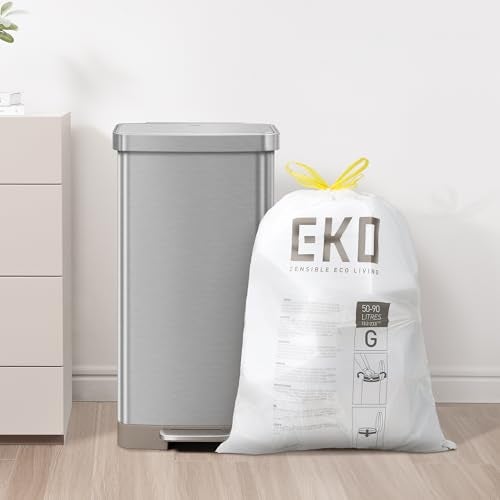 EKO 21 Gallon / 50-90 Liter,110 CountDrawstring Trash Bags, Extra-Strong Unscented Garbage Bags, Easy-Dispense Roll for Kitchen & Household Use, Resists Tears, Leaks and Punctures, Code G, White - Image 2