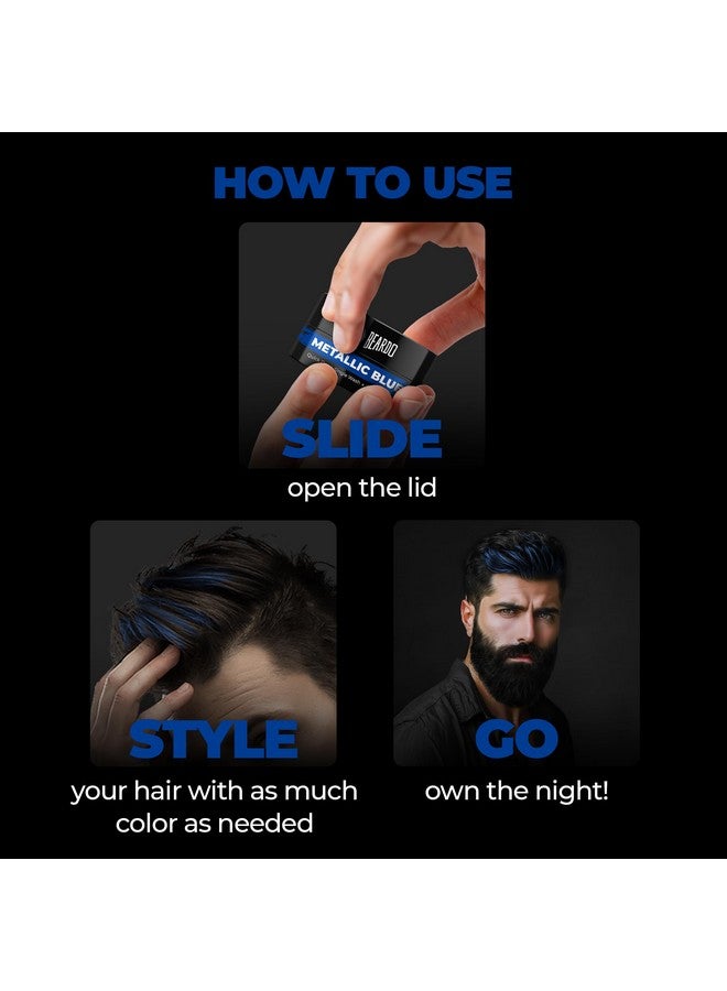 BEARDO Dye Hard Temporary Hair Color - Metallic Blue, 25G | Lasts One Wash | Diy Instant Hair Color For Men| No Bleach, No Ammonia, No Damage - Image 3