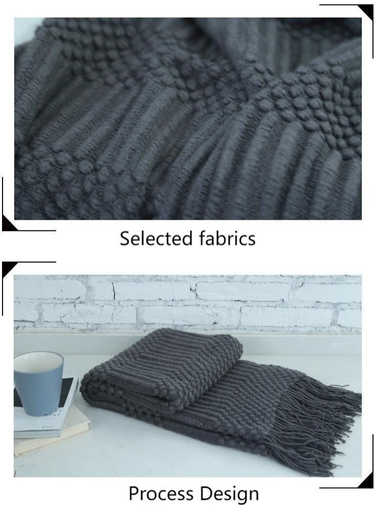 إسكدنيا Knitted Throw Blankets for Couch and Bed, Soft Cozy Knit Blanket with Tassel, Dark Grey Lightweight Decorative Blankets and Throws, Farmhouse Warm Woven Blanket for Men and Women, 130*170cm - Image 3