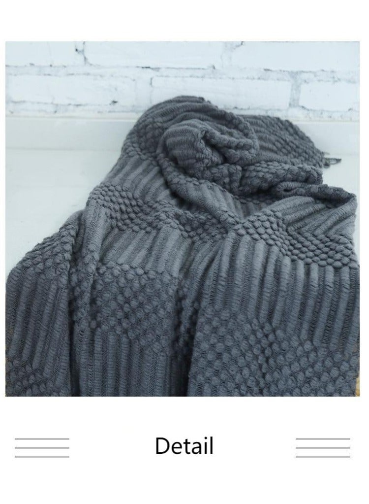 إسكدنيا Knitted Throw Blankets for Couch and Bed, Soft Cozy Knit Blanket with Tassel, Dark Grey Lightweight Decorative Blankets and Throws, Farmhouse Warm Woven Blanket for Men and Women, 130*170cm - Image 5