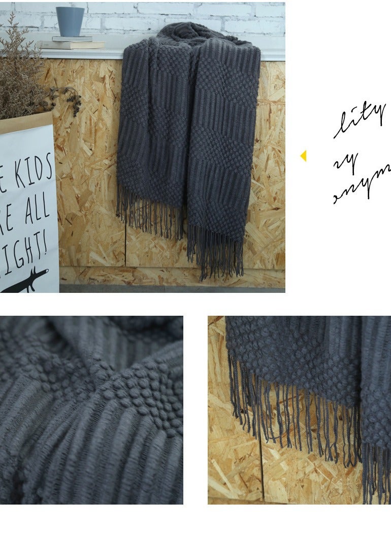 إسكدنيا Knitted Throw Blankets for Couch and Bed, Soft Cozy Knit Blanket with Tassel, Dark Grey Lightweight Decorative Blankets and Throws, Farmhouse Warm Woven Blanket for Men and Women, 130*170cm - Image 2