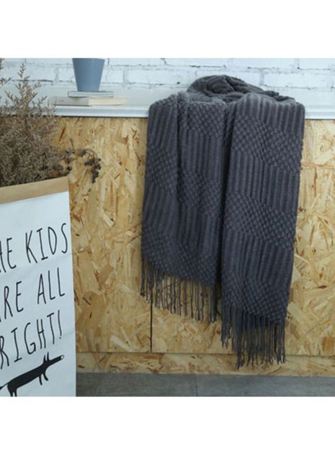 إسكدنيا Knitted Throw Blankets for Couch and Bed, Soft Cozy Knit Blanket with Tassel, Dark Grey Lightweight Decorative Blankets and Throws, Farmhouse Warm Woven Blanket for Men and Women, 130*170cm - Image 1