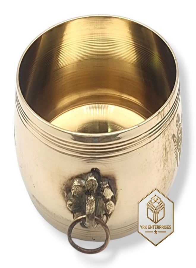 YRK ENTERPRISES Premium Mini Brass para | نيرابارا | جانجالام | وعاء قياس الأرز التقليدي بوجا مع شانخ منقوش وشاكرا ونمام 3.5 بوصة - Image 5