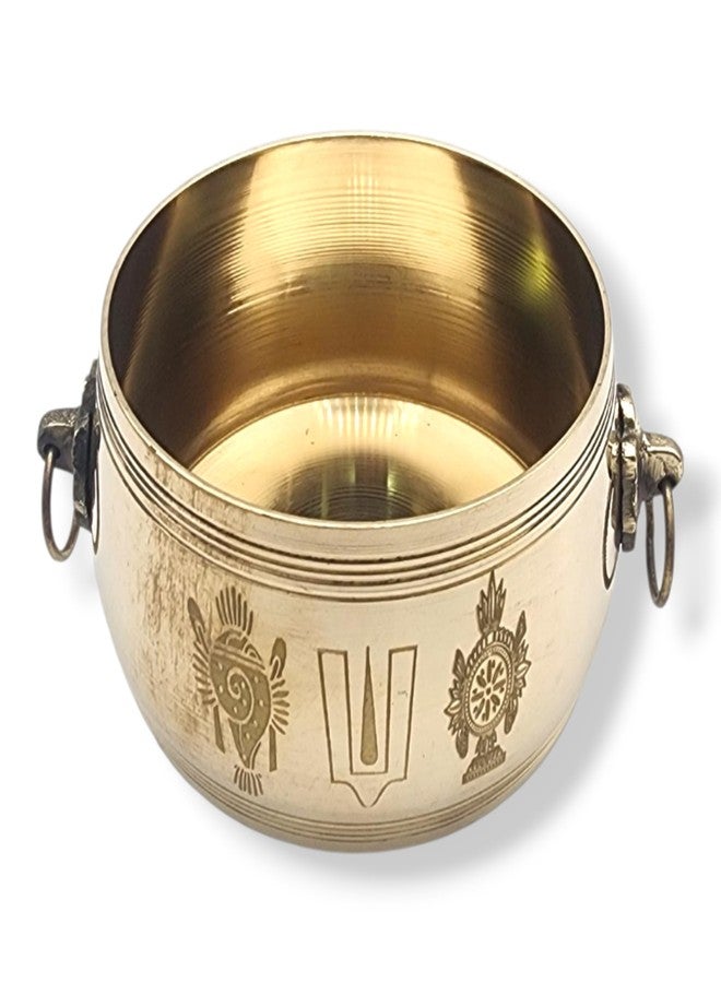 YRK ENTERPRISES Premium Mini Brass para | نيرابارا | جانجالام | وعاء قياس الأرز التقليدي بوجا مع شانخ منقوش وشاكرا ونمام 3.5 بوصة - Image 1