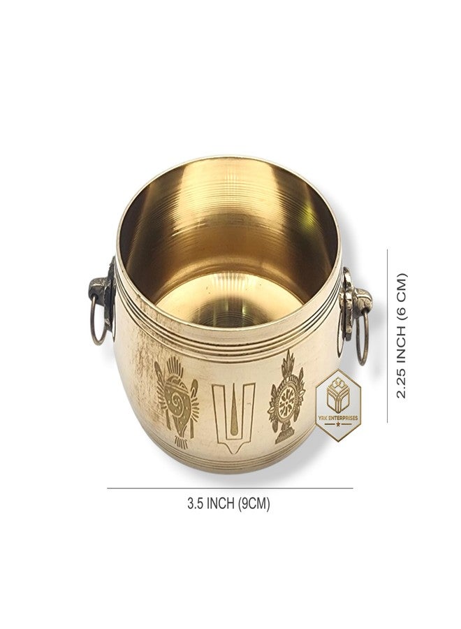 YRK ENTERPRISES Premium Mini Brass para | نيرابارا | جانجالام | وعاء قياس الأرز التقليدي بوجا مع شانخ منقوش وشاكرا ونمام 3.5 بوصة - Image 4